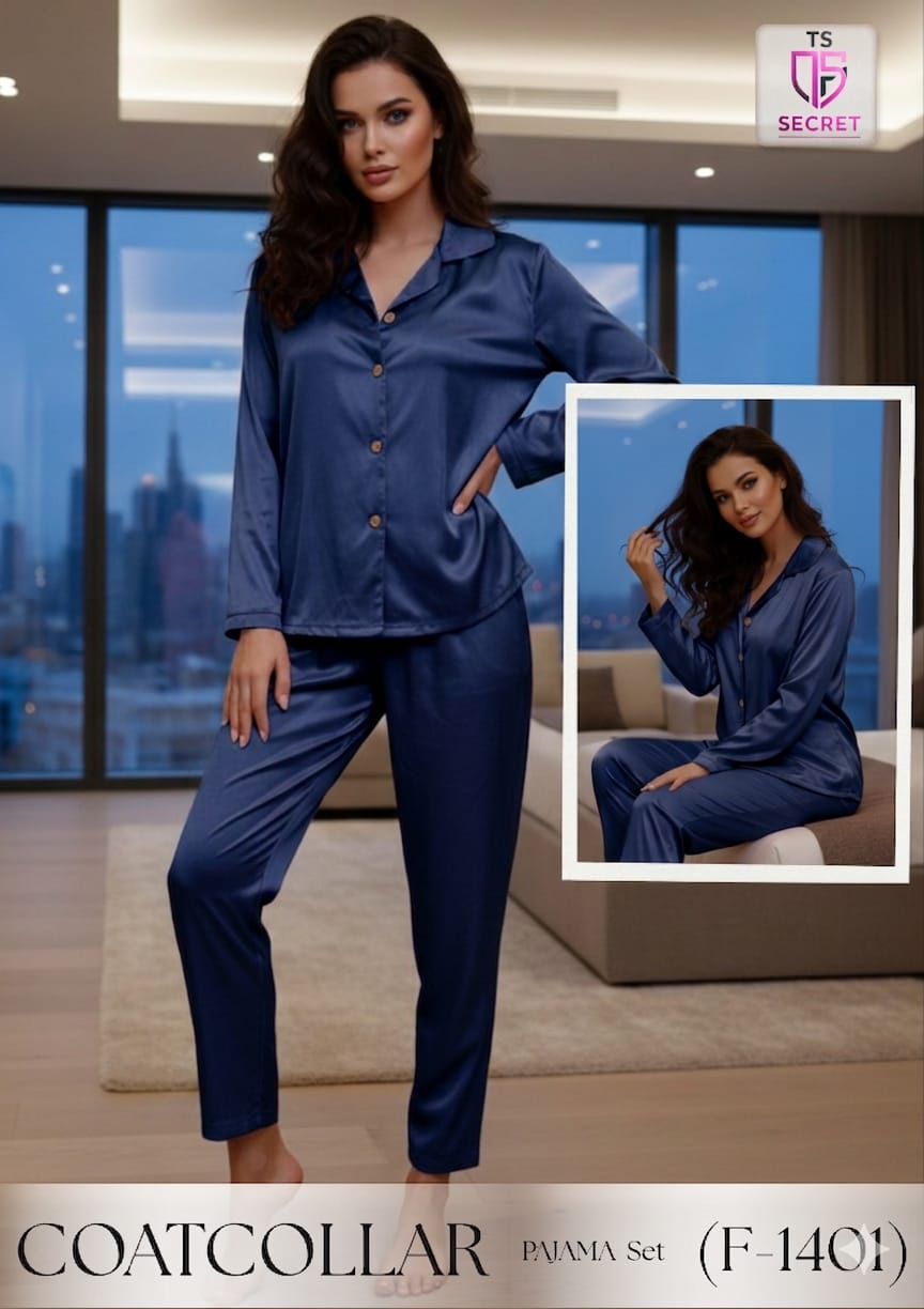 ✨ Premium Satin Coat Collar Pajama Set for Women | Elegant, Soft & Comfortable Sleepwear