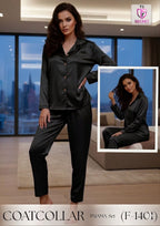 ✨ Premium Satin Coat Collar Pajama Set for Women | Elegant, Soft & Comfortable Sleepwear