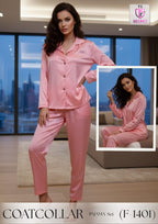 ✨ Premium Satin Coat Collar Pajama Set for Women | Elegant, Soft & Comfortable Sleepwear