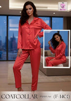 ✨ Premium Satin Coat Collar Pajama Set for Women | Elegant, Soft & Comfortable Sleepwear